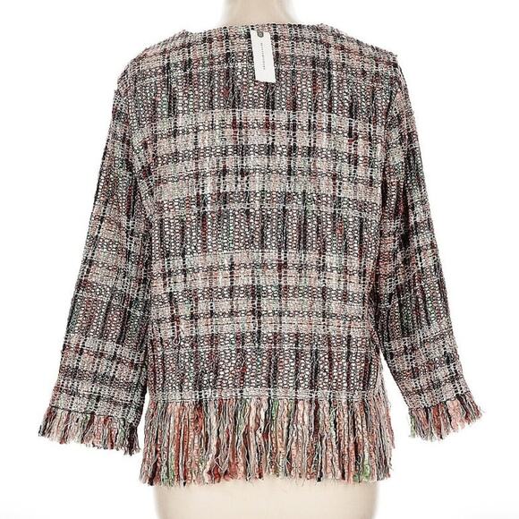 Anthropologie Tweed Fringe Blazer Women’s L Academia Neutral Boho Wool Blend NEW - Picture 4 of 7